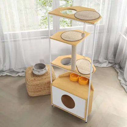 Cat Apartment with Feeding Station & Climbing Platform | Multi-Level Indoor Cat Tower & Furniture