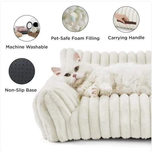 Bedsure Cute Cat Couch | Plush Faux Rabbit Fur Pet Sofa with Bolster Support & Non-Slip Base