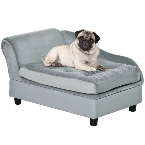 Luxury Small Dog Sofa Bed with Hidden Storage – Thick 3" Foam Cushion, Modern Pet Furniture (Grey)