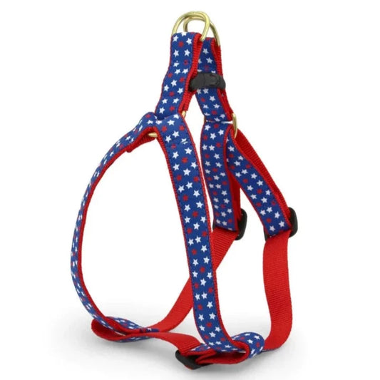 Up Country Americana Stars Dog Harness & Leash Matching Set – Made in USA Adjustable Step-In Patriotic Harness with Brass Hardware (Small–Large)