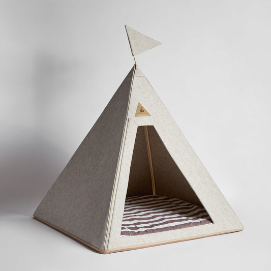 Nooee Pet Teepee Tucker (L) – Portable Dog & Cat Tent Bed with Machine-Washable Cushion, Zipper Opening, Foldable Design with Travel Bag, Fits Pets Up to 20 lbs, 31”H x 28”L x 28”D