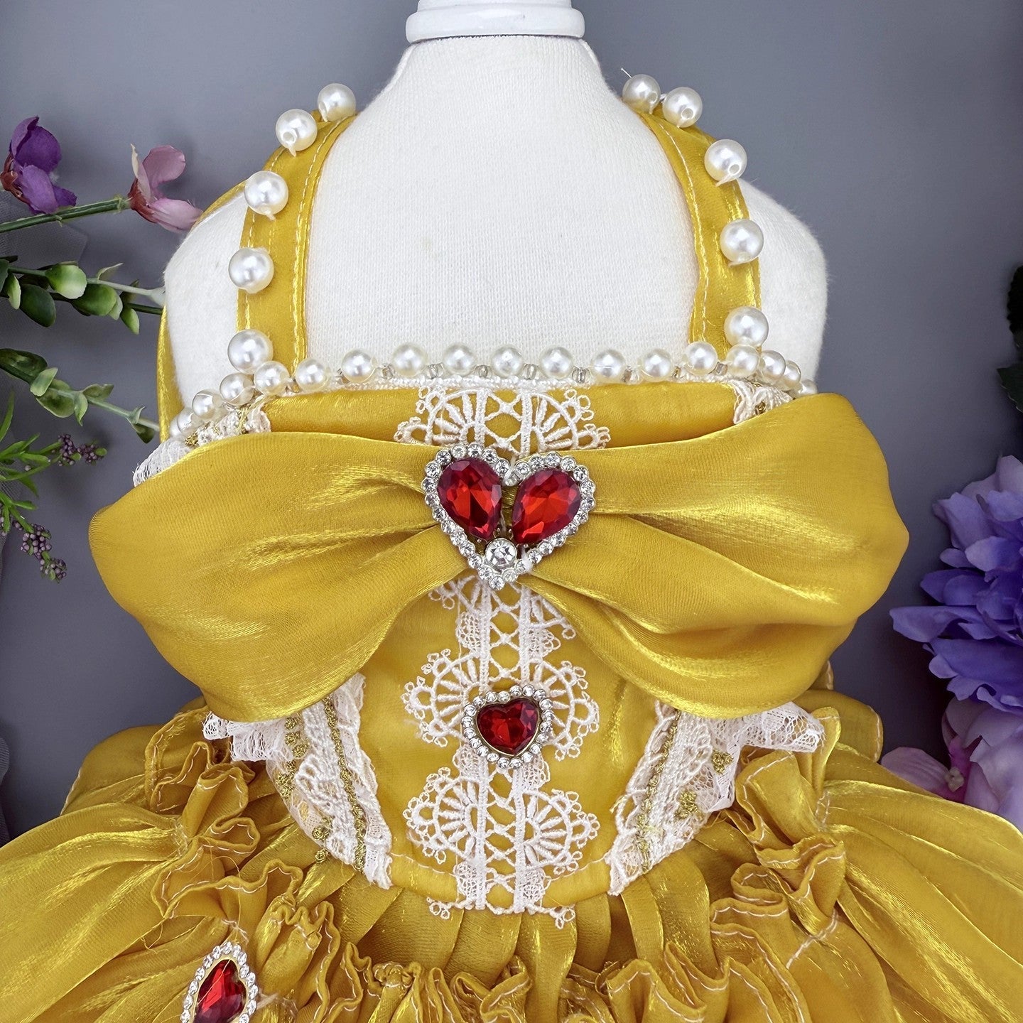 Handmade Golden Heart Jewel Dog Dress