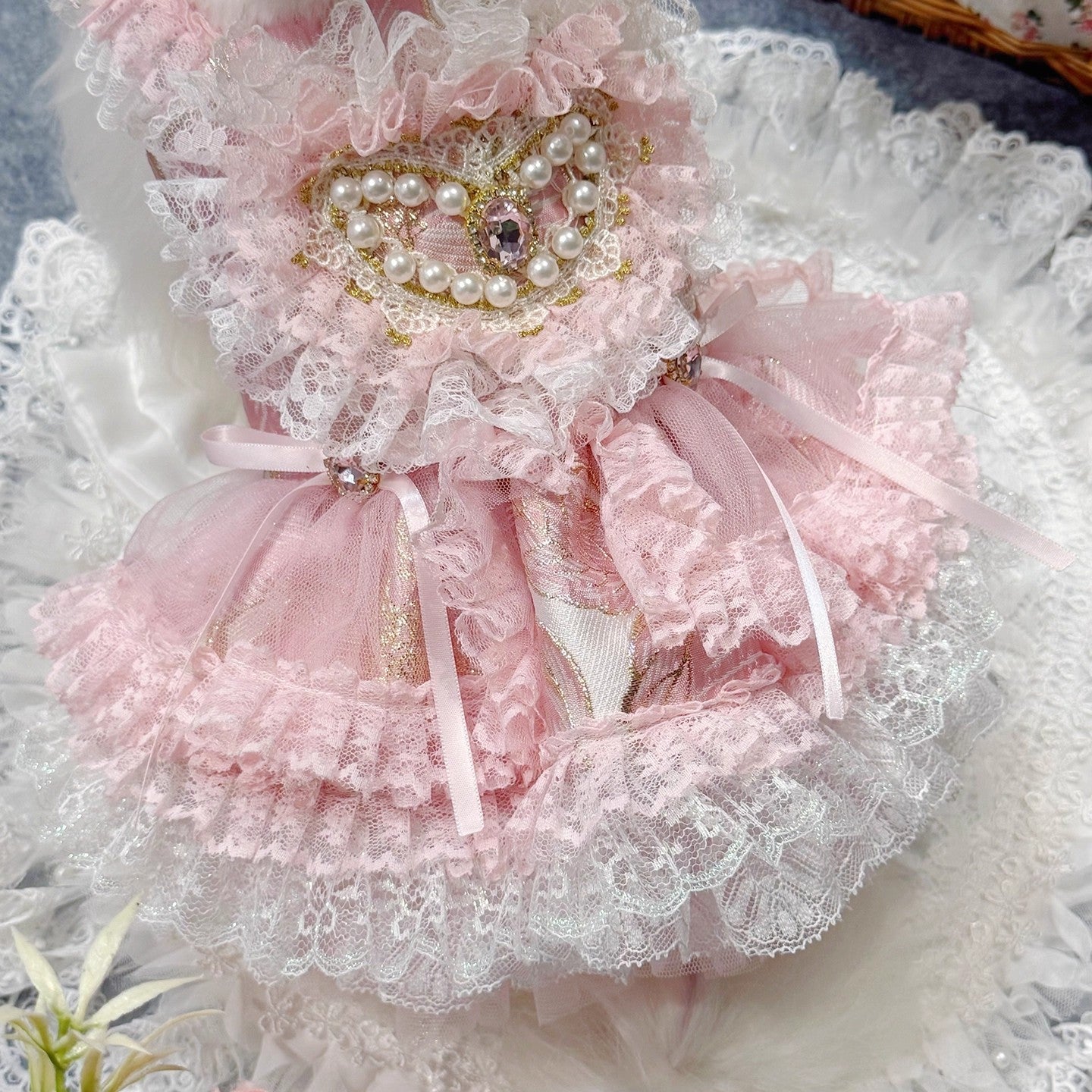 Handmade Romantic Puppy Gown Pink Lace