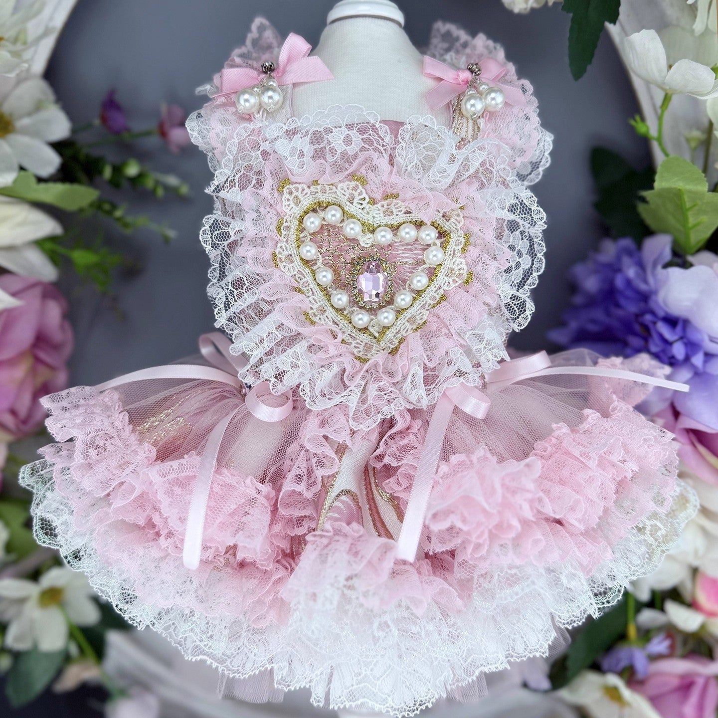 Handmade Romantic Puppy Gown Pink Lace