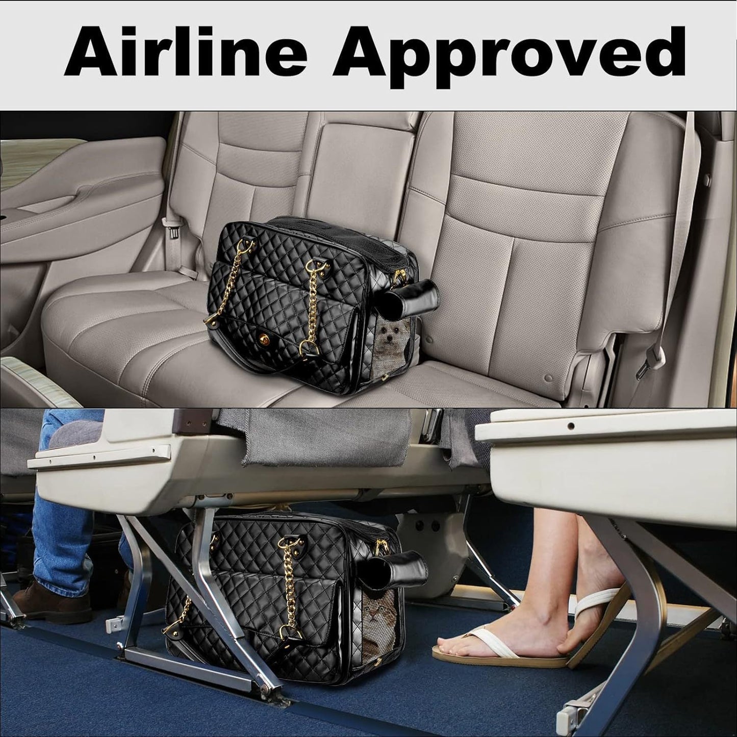 Pet Carrier – Quilted PU Leather with Gold Chain