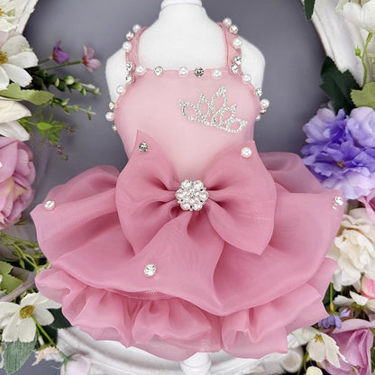 Pet Dress Pearl Diamond Crown 2 Colors