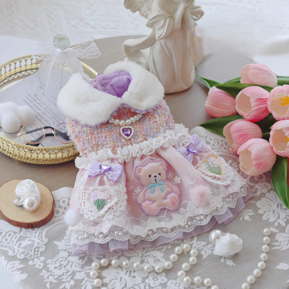 Handmade Pink Lace Tweed Teddy Dog Dress