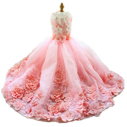 Luxury Pink Princess Dog Wedding Dress – 3D Floral Lace Pet Gown