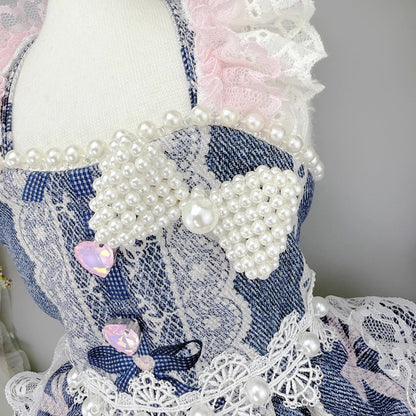 Handmade Denim Lace Pet Dress