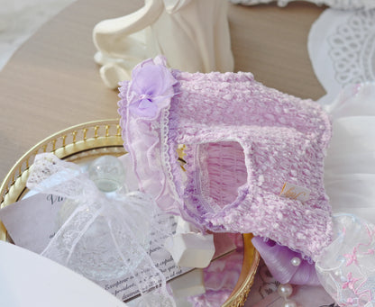 Handmade Luxury Dog Dress Purple Lace Pearl Bow Outfit