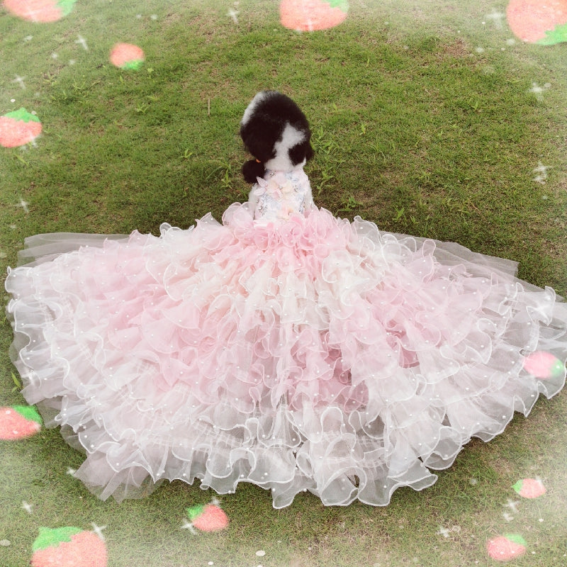 Luxury Dog Wedding Dress Pink Ball Gown
