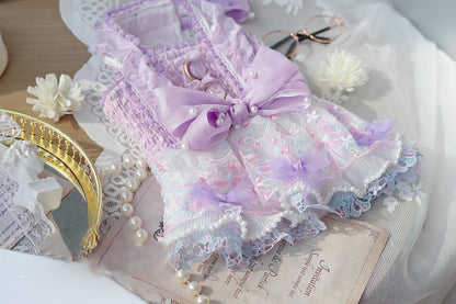 Handmade Luxury Dog Dress Purple Lace Pearl Bow Outfit