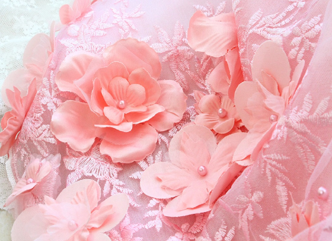 Luxury Pink Princess Dog Wedding Dress – 3D Floral Lace Pet Gown