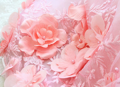 Luxury Pink Princess Dog Wedding Dress – 3D Floral Lace Pet Gown