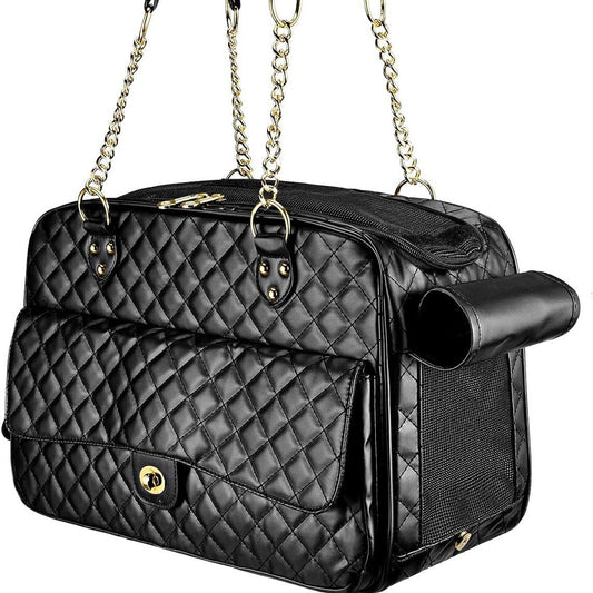 Pet Carrier – Quilted PU Leather with Gold Chain