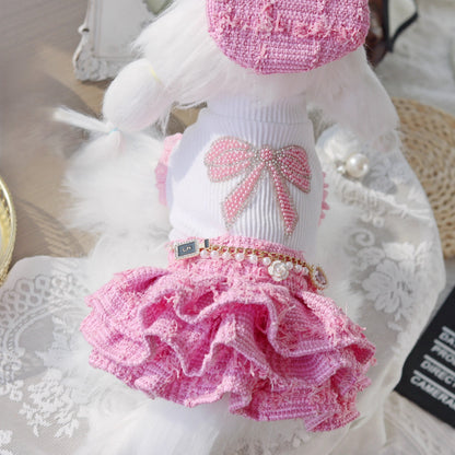 Handmade Chic Puppy Suit Pink Tweed Skirt Outfit