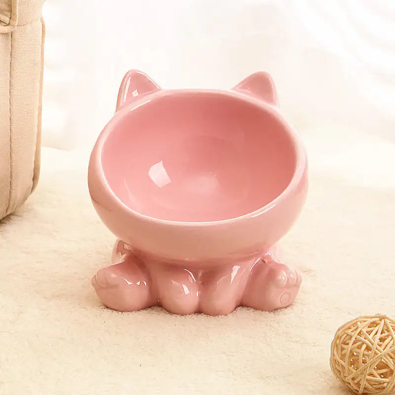 Purr-fect Cat Bowl with Bamboo Stand | Elevated Non-Slip Ceramic Dish for Cats