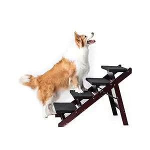 Wooden Foldable 4-Level Dog Stairs & Ramp | Portable Pet Steps for Beds, Cars & Couches (Up to 110 lbs)