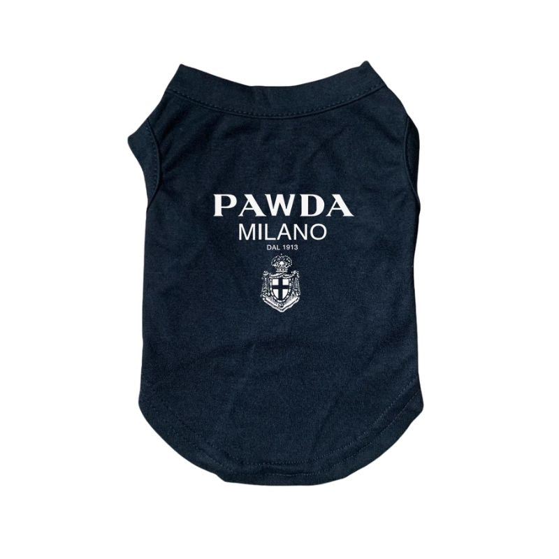“Pawda” Dog T-Shirt – Stylish Prada-Inspired Designer Tee for Small, Medium & Large Dogs (XS–3XL)