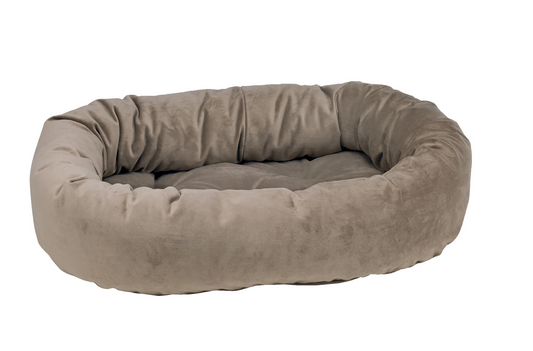 Donut Dog Bed – Pebble Gray Upholstery-Grade Fabric with Removable Washable Cover & Tufted Cushion, High-Memory Fiber Fill