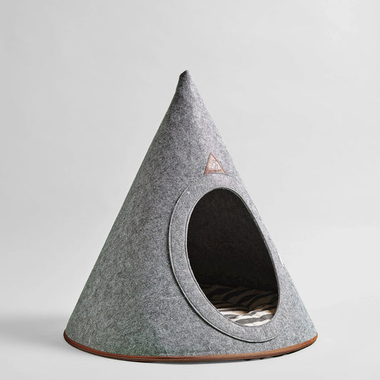 Nooee Pet Cave Buddy (L) – Gray Modern Cone-Shaped Pet Bed with Machine-Washable Cushion, Portable Roll-Up Design with Travel Bag, Fits Pets Up to 18 lbs, 31”H x 29”L x 29”D