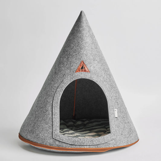 Nooee Pet Cave Harry (XXL) – Gray Modern Cone-Shaped Pet Bed with Machine-Washable Cushion, Portable Roll-Up Design, Fits Large Dogs Up to 55 lbs, 40”H x 37”W x 37”L
