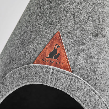 Nooee Pet Cave Lucy (M) – Gray Modern Cone-Shaped Pet Bed with Machine-Washable Cushion, Portable Roll-Up Design with Travel Bag, Fits Pets Up to 12 lbs, 24”H x 22”L x 22”D