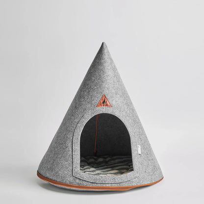 Nooee Pet Cave Lucy (M) – Gray Modern Cone-Shaped Pet Bed with Machine-Washable Cushion, Portable Roll-Up Design with Travel Bag, Fits Pets Up to 12 lbs, 24”H x 22”L x 22”D