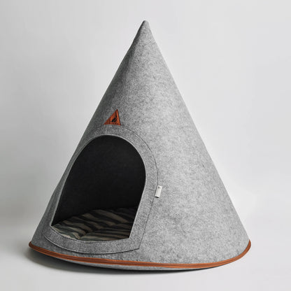 Nooee Pet Cave Molly (XL) – Gray Modern Cone-Shaped Pet Bed with Machine-Washable Cushion, Portable Roll-Up Design with Travel Bag, Fits Pets Up to 35 lbs, 35”H x 32”L x 32”D