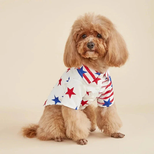 American Flag & Stars Dog Shirt – Patriotic Stars & Stripes Collared Summer Shirt for Small Dogs (XS–XXL)