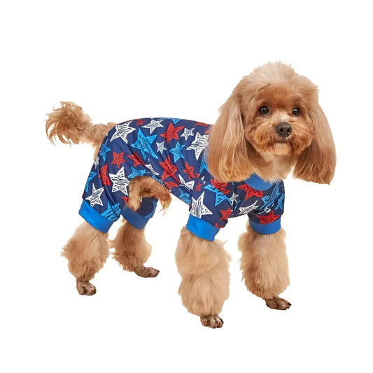 Americana Stars & Stripes Dog PJs – Soft Red or Blue Patriotic Pajamas for Small & Medium Dogs (XS–XXL)