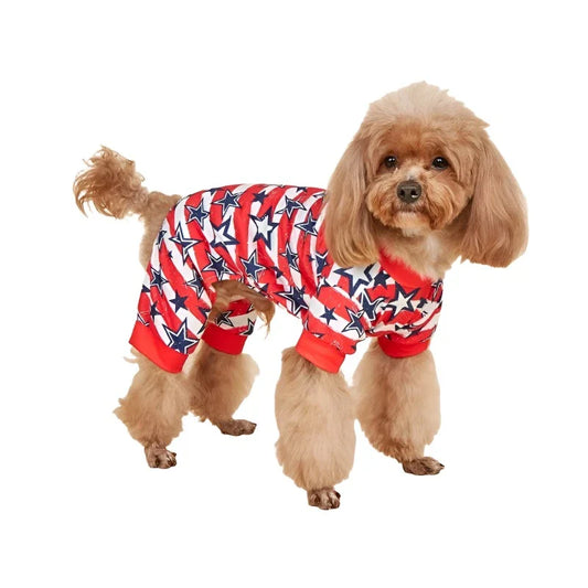 Americana Stars & Stripes Dog PJs – Soft Red or Blue Patriotic Pajamas for Small & Medium Dogs (XS–XXL)
