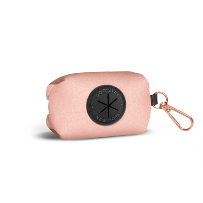 Poop Bag Holder “Blush” – Durable Pink Cotton Twill Waste Bag Dispenser with Rose Gold Clasp, Fits Standard Rolls & Includes Bags