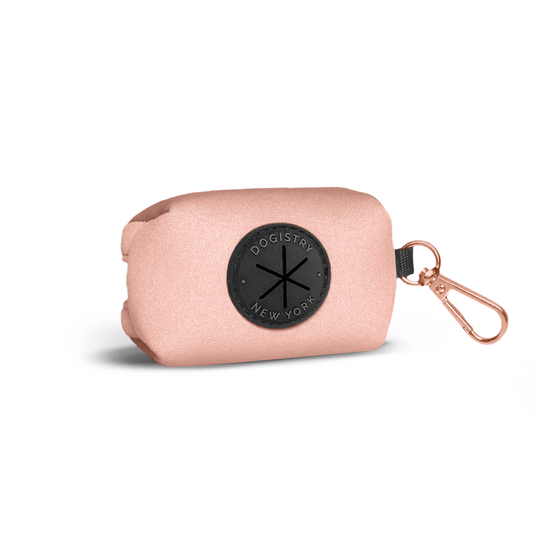 Poop Bag Holder “Blush” – Durable Pink Cotton Twill Waste Bag Dispenser with Rose Gold Clasp, Fits Standard Rolls & Includes Bags