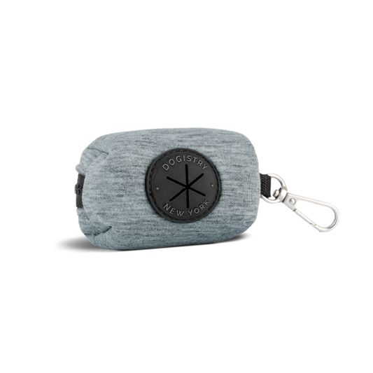 Dogistry Dog Waste Bag Holder – Champion Gray Cotton Twill with Rose Gold Clasp, Fits Standard Rolls, Includes Bags, 3” x 2.5” x 2”