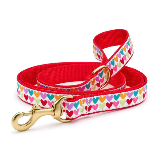 Up Country Pop Hearts Dog Harness & Leash Matching Set – Made in USA Adjustable Step-In Harness with Matching 5-ft Leash, Cast Brass Hardware, Machine Washable, Coast Guard-Approved Buckles (Small–Large Dogs)