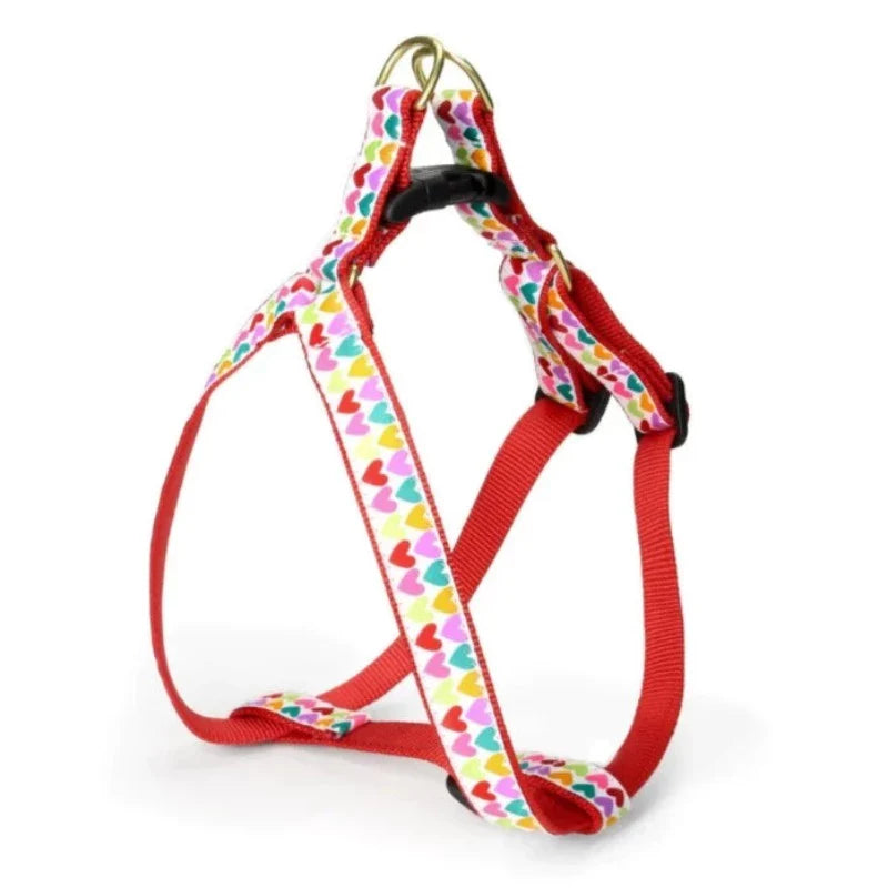 Up Country Pop Hearts Dog Harness & Leash Matching Set – Made in USA Adjustable Step-In Harness with Matching 5-ft Leash, Cast Brass Hardware, Machine Washable, Coast Guard-Approved Buckles (Small–Large Dogs)