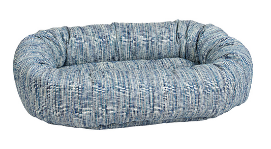 Donut Dog Bed – Portofino Blue Upholstery-Grade Fabric with Removable Washable Cover & Tufted Cushion, High-Memory Fiber Fill