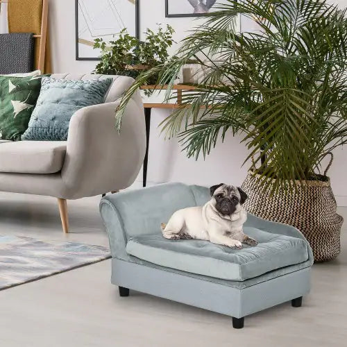 Luxury Small Dog Sofa Bed with Hidden Storage – Thick 3" Foam Cushion, Modern Pet Furniture (Grey)