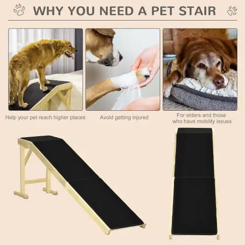 Dog Bed Ramp with Non-Slip Carpet & Top Platform | Wooden Pet Ramp for Beds, Couches & Seniors