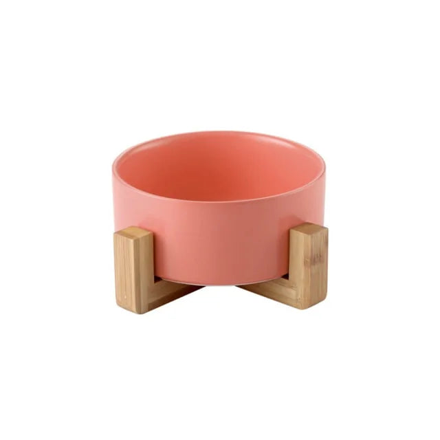 Ceramic Raised Cat Bowl with Wooden Stand | Elevated Ergonomic Dish for Better Posture & Digestion