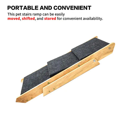 3-Tier Wooden Pet Steps & Ramp | Foldable Dog & Cat Stairs for Beds, Cars & Couches (Up to 110 lbs)