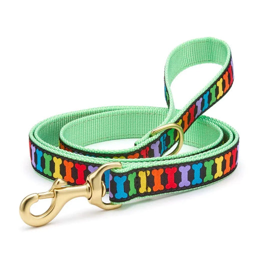 Up Country Rainbones Dog Harness & Leash Matching Set – Colorful Rainbow Bone Design, Made in USA, Adjustable Step-In Harness with Matching 5-ft Leash, Brass Hardware & Coast Guard-Approved Buckles, Machine Washable (Small–Large Dogs)