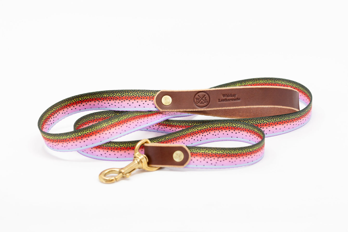 Freshwater Pattern Leather & Webbing Dog Leash