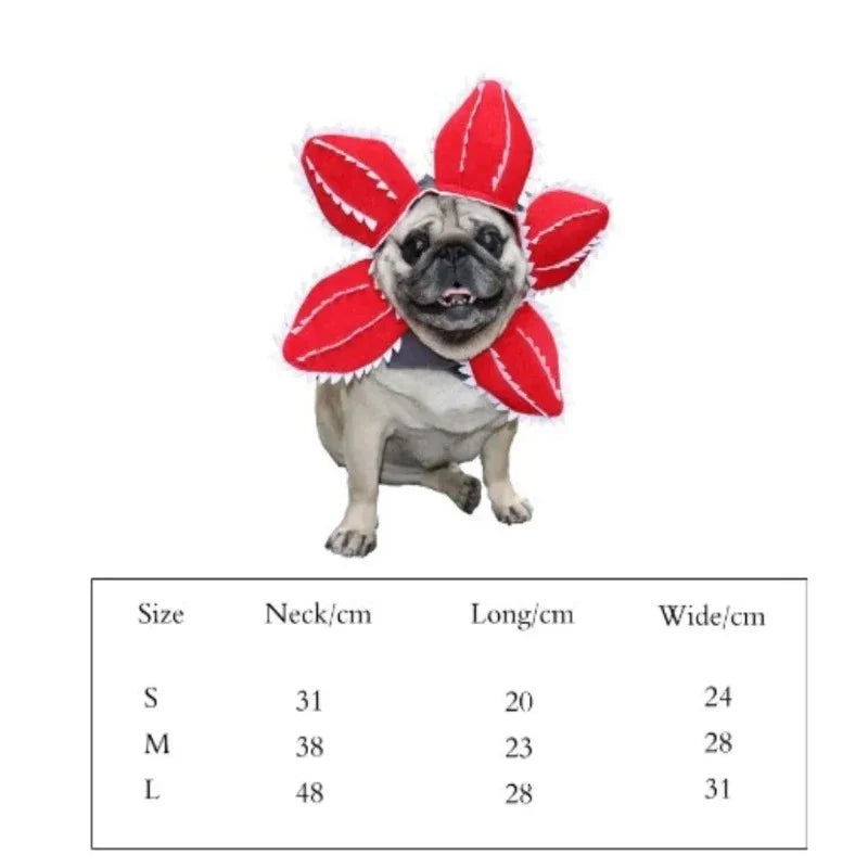 Halloween Red Cannibal Flower Dog Hat – Funny Red Floral Costume with Soft Cotton Fleece & Velcro Chin Strap, Perfect Halloween Accessory for Small, Medium & Large Dogs (Up to 19" Neck)