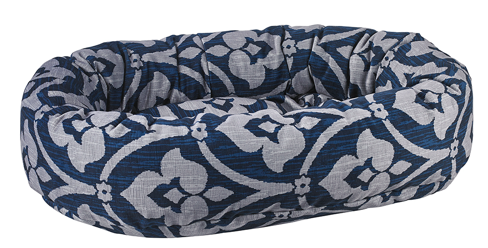 Donut Dog Bed – Regency Blue Upholstery-Grade Fabric with Removable Washable Cover & Tufted Cushion, High-Memory Fiber Fill