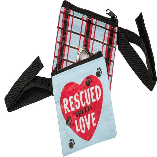 "Rescued With Love" Pet Waste Bag Pouch – Zip Pouch with Dispenser & Leash Strap (Bags Not Included)