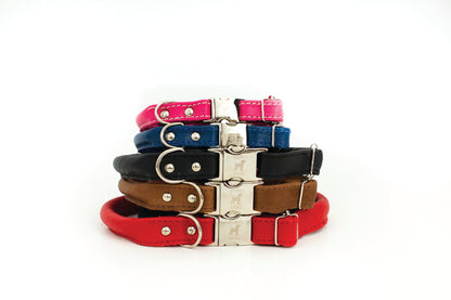 Rolled Style Quick-Release Dog Collar – Light Brown Full-Grain American Leather with European Steel Hardware