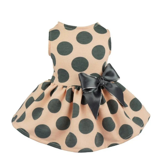 Gray Polka Dot Party Dress – Elegant Small Dog Dress with Bow for Weddings, Birthdays & Special Occasions (XS–L)