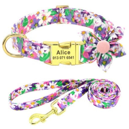 Purple Daisy Flower Dog Collar & Leash Set – Personalized Engraved Floral Collar with Removable Flower for Small, Medium & Large Dogs | Posh Dog Life